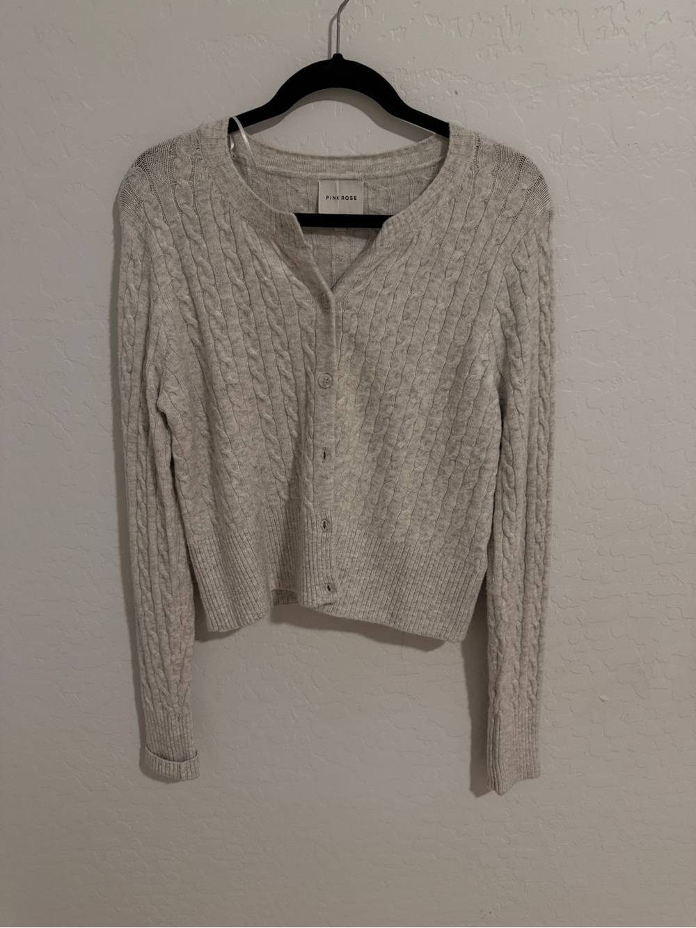 Pink Rose Cream Cable Knit Button-Front Cardigan